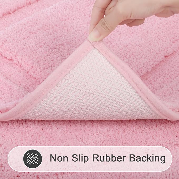 SHACOS Soft Microfiber Bathroom Rugs Set of 2 Pieces, Pink | 47x20 + 32x20, Absorbent Plush Bath Rugs, Non Slip Washable Shaggy Bath Mats, Fluffy Bathroom Runner Floor Mats Shower Rug