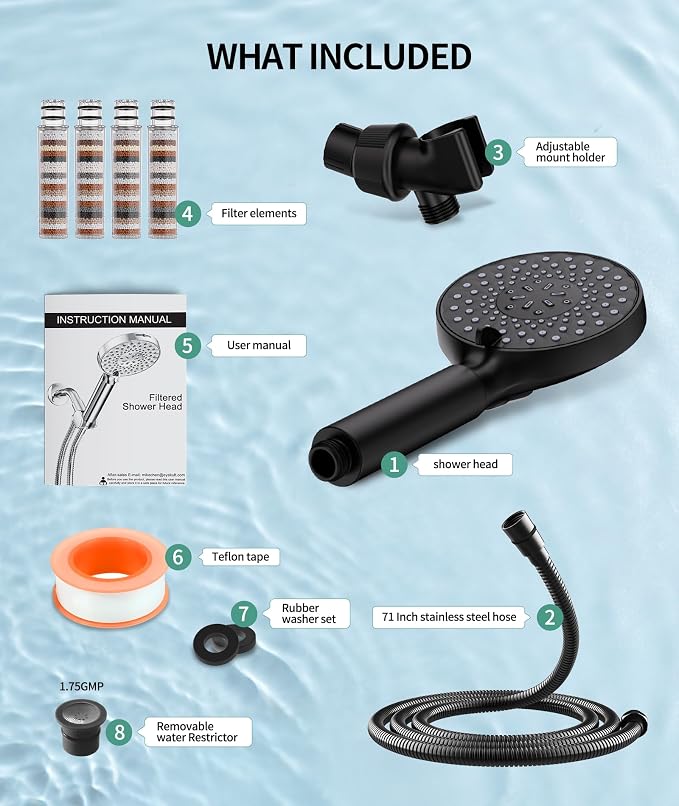 SR SUN RISE Filtered Shower Head with Handheld, High Pressure 9 Spray Mode Matte Black Showerhead with Filters, detachable shower head,Water Softener Filters Beads for Hard Water - Remove Chlorine