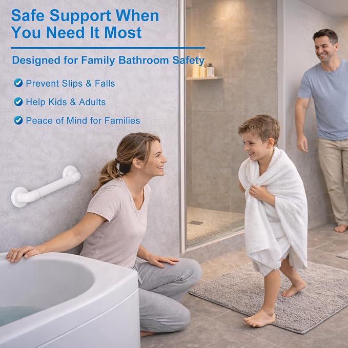 Bathroom Grab Bars: Shower, Toilet, Bathtub Assist Rails，12” | ABS Wall mounted, Safety Support Handles, Screws & Anchors, for Elderly, Pregnant Women, Handicap & Disabled Users