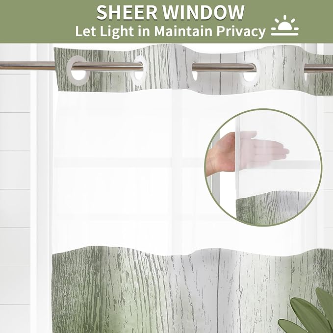 Hookless Shower Curtain with Snap in Liner, Green No Hook Shower Curtains for Bathroom，Shower Curtain and Liner Set for Bathroom Decor,Waterproof & Washable,72W x 75L Inch