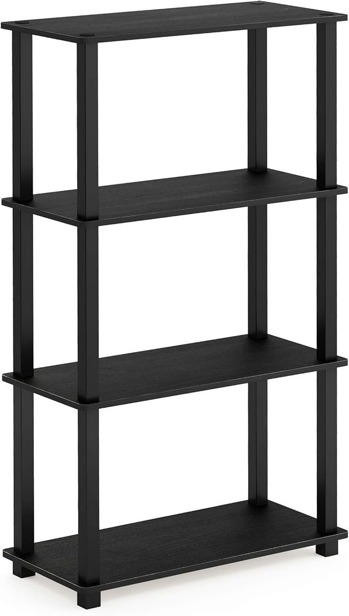 Furinno TURN-S-TUBE Toolless 4-Tier Storage Shelves, Book Shelf, Americano | Open Frame Corner Shelf, for Organization and Storage, Living Room, Garage, Home Office