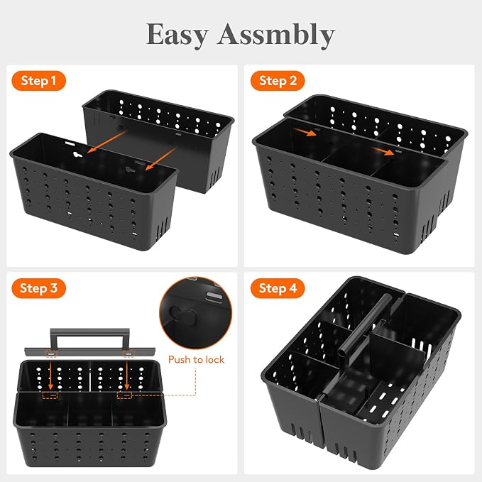 Lifewit Portable Shower Caddy, Plastic Basket Organizer, 1 Pack, Black | Sturdy ABS plastic, Removable Compartment, Drain Design, College Dorm Room Essentials with Handle, for Bathroom, Toiletry