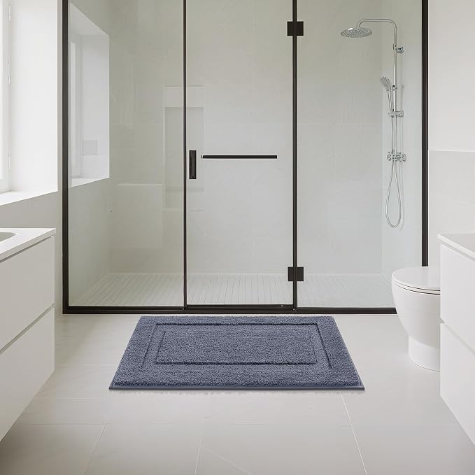 SHACOS Soft Microfiber Bathroom Rugs Set of 2 Pieces, Dark Grey | 32x20 + 24x16, Absorbent Plush Bath Rugs, Non Slip Washable Shaggy Bath Mats, Fluffy Bathroom Runner Floor Mats Shower Rug