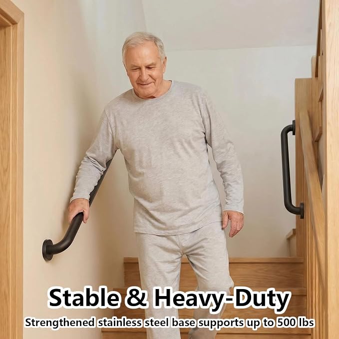 16" Stair Handrail, Wall-Mounted Safety Grab Bar for Indoor & Outdoor Steps