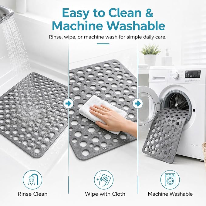 Casa and Beyond Shower Mat, Secure Shower Mats Easy to Clean, Showers Mat with Suction Cup, Washable Non-Slip Bathtub Mats for Inside Showers (White,27.6 * 15 in)