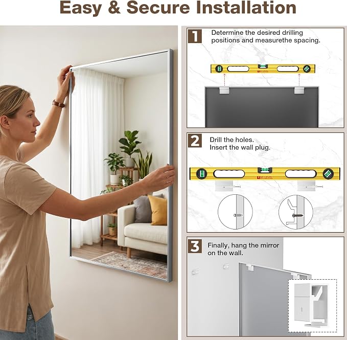 22"x30" Bruhed Nickel Rectangle Vanity Bathroom Mirror, Set of 2 | Aluminum Alloy Frame, Clear Reflection, Rust-Resistant, Vertical or Horizontal, Wall Mount, Bedroom and Entryway