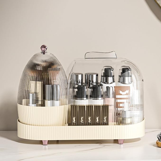 Rotating Makeup Organizer for Vanity with Brush Holder, Cosmetic Makeup Storage,Lotions Display Cases,Large Spinning Makeup Skincare Organizer(15x11'')