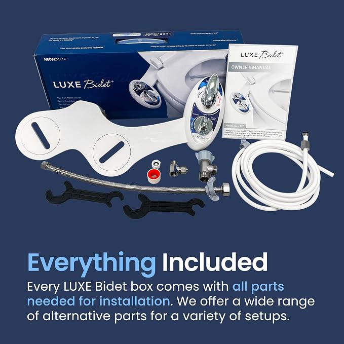 LUXE Bidet NEO 320 - Warm Water Bidet Attachment for Toilet Seat, Blue | Non-Electric, Warm Water, Dual Nozzle, Self-Cleaning, Adjustable Water Pressure, Rear & Feminine Wash