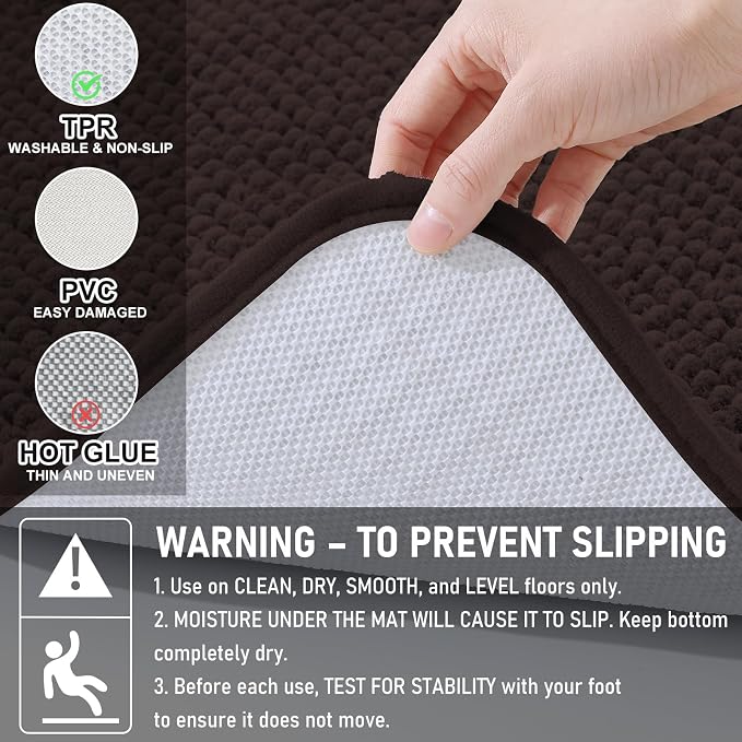 Arotive Chenille Bathroom Rugs 40x32, Soft Absorbent Bath Mat, Brown | Rubber Backing, Machine Washable Dry Bath Mats for Bathroom Floor, Tub and Shower, Home Decor Accessories