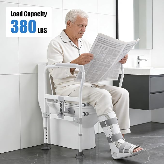 Toilet Safety Rails for Seniors, Zynuhmo Adjustable Toilet Safety Frame with Non-Slip Handles for Elderly, Handicap & Disabled, Foldable Toilet Handles Toilet Rail Stand Up Assist Fit Most Toilets