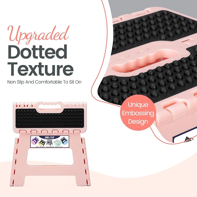 Delxo 9 Inch Kids Step Stool,300 Lbs Folding Step Stool for Toddler Pink | Foldable Step Stool,Non-Slip Foot Stools with Handle, Lightweight Collapsible Stool for Kitchen,Bathroom,Bedroom,Garden