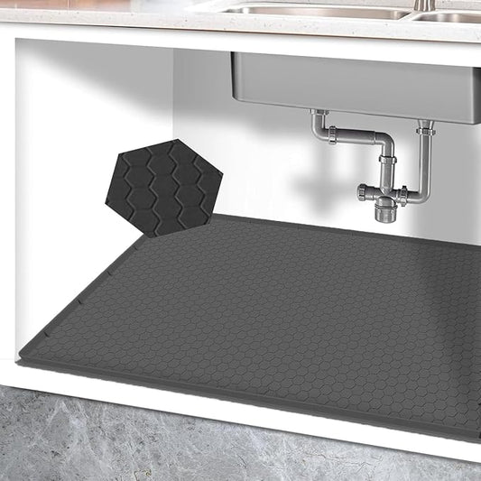 25” x 19” Silicone Under Sink Mat for Bathroom/Kitchen Cabinet Organizer Mat | Leak-Proof Waterproof Liner Pad & Anti-Spill Tray | 0.7in Edge Barrier, 3.5Gal Capacity