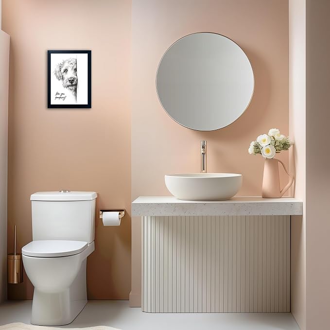 Gongyuanyihao Arts Funny Dog Bathroom Wall Art with Black Frame, Are You Pooping Sign for Farmhouse Restroom Decor, Rustic Humorous Canvas Print Painting Ready to Hang 11"x14"