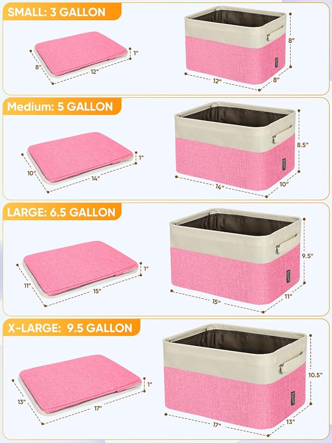 BALEINE 2 Pack Fabric Closet Storage Bins for Shelves, Linen Closet Organizers and Storage, Decorative Baskets for Organizing, Shelf, Clothes, Home, Office (Pink, 14''x10''x8.5')