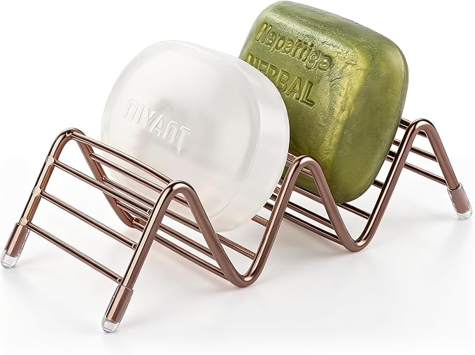 Stainless Steel Soap Dish Self Draining Bar Soap Holder, Rose Gold | Reversible Design Fits 2-3 Bars, Rustproof, Easy to Clean, Space Saving, Non Slip, for Bathroom, Shower, Kitchen