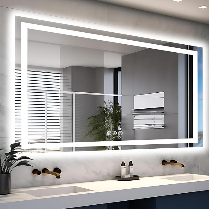 EchosLife 60"x36" LED Mirror for Bathroom | Backlit + Front Lit, Anti-Fog, Stepless Dimmable, 3 Colors, Memory, Tempered Glass, UL Listed, Horizontal/Vertical