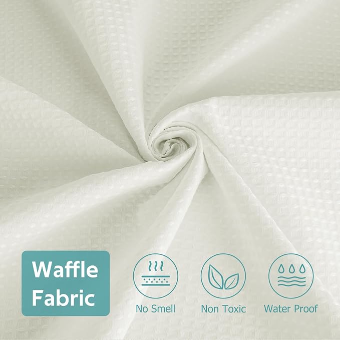 3 in 1 Shower Curtain Set, Waffle Shower Curtain and Liner Set with 12 Double Sided Shower Curtain Hooks, 258GSM Luxury Weighted Cloth Shower Curtains for Bathroom, 72 W x 72 H, Cream