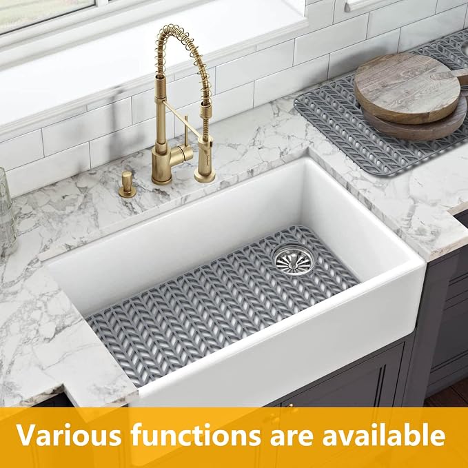 Sink Protectors for Kitchen Sink12"13"16"18"19"24"26"28"29"30",Silicone kitchen sink mats protector for bottom of farmhouse sink(28.6"x14.5"gray) | Various sizes and styles,Protector for sinks and dish,Withstand to 500F,Food-grade silicone ,raised feet...