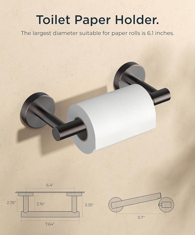 FORIOUS Commercial Toilet Paper Holder Wall Mount Bathroom Tissue Holder | Oil Rubbed Bronze | SUS304 Stainless Steel Rustproof | Double Post Pivoting Toilet Paper Roll Holder | Screw-In | Round Base