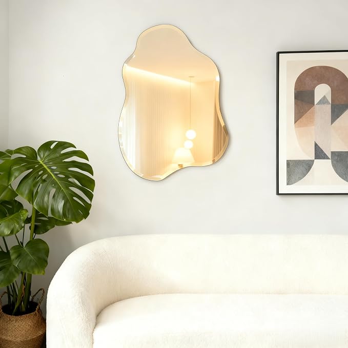 Cloud Shaped Frameless Wall Mirror,20x28 Inch,Beveled Edge Vanity Mirror | Beveled Edge Design Perfect for Vanity Bedroom Entryway Unique Cloud Shape Easy Wall Mount