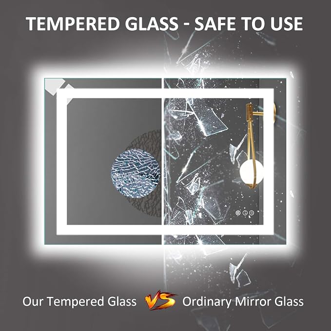LED Bathroom Mirror 48"X32" with Front Light and Backlit | Stepless Dimmable, Anti-Fog, Shatter-Proof, HD Reflection, Memory, 3 Colors Lighting, UL Listed (Horizontal/Vertical).