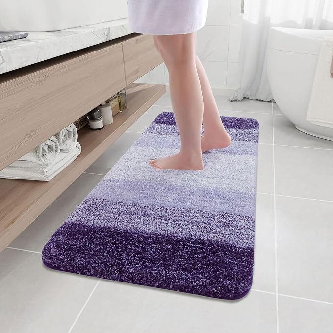 Arotive Microfiber Bathroom Rugs, Shaggy Soft Absorbent Bath Rug, 47x17 | DarkPurple, Rubber Backing Thick Plush Machine Washable Dry Bath Mats for Bathroom, Tub and Shower, Rectangular