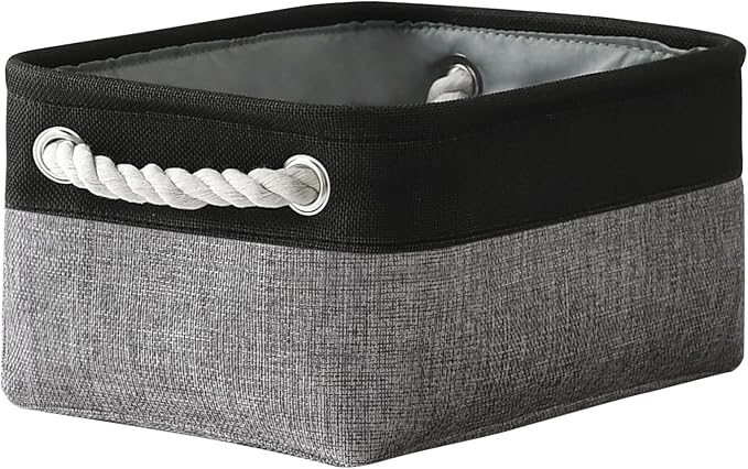 Storage Basket for Organizing - 12x8x5.2 inch 1 Pack Fabric Storage Cubes, Baskets for Gifts Empty for Closet Organizer Dog Gift Cloth Toy (Grey & Black)