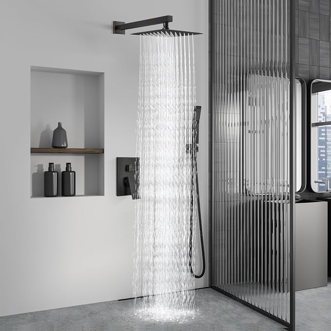 Aolemi Shower Faucet Set with Handheld Oil Rubbed Bronze 8 Inch Head | Pressure Balance Shower Valve and Trim Kit,SUS304 Rain Head and Handle System,All Metal,Wall Mount,Bathroom,Handheld Spray