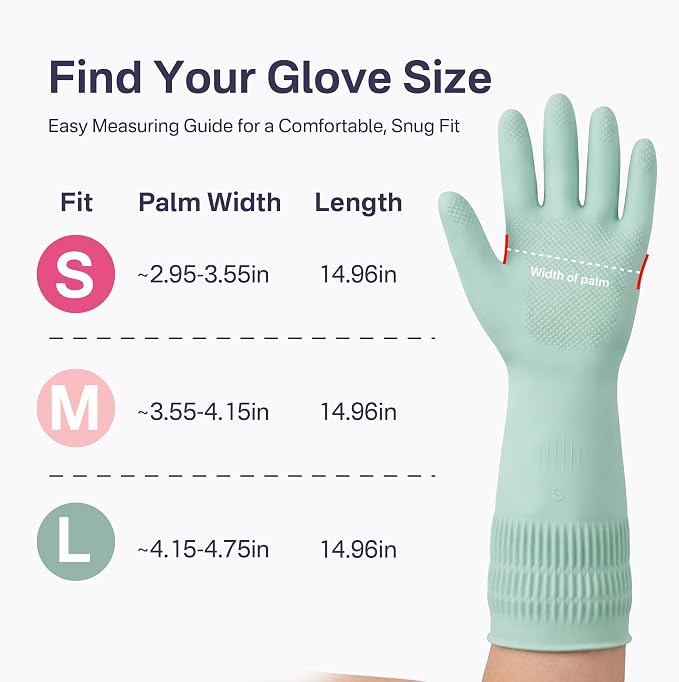 Rubber Dishwashing Gloves, Reusable Cleaning Dish Gloves for Kitchen, Long Cuff for Washing Dishes