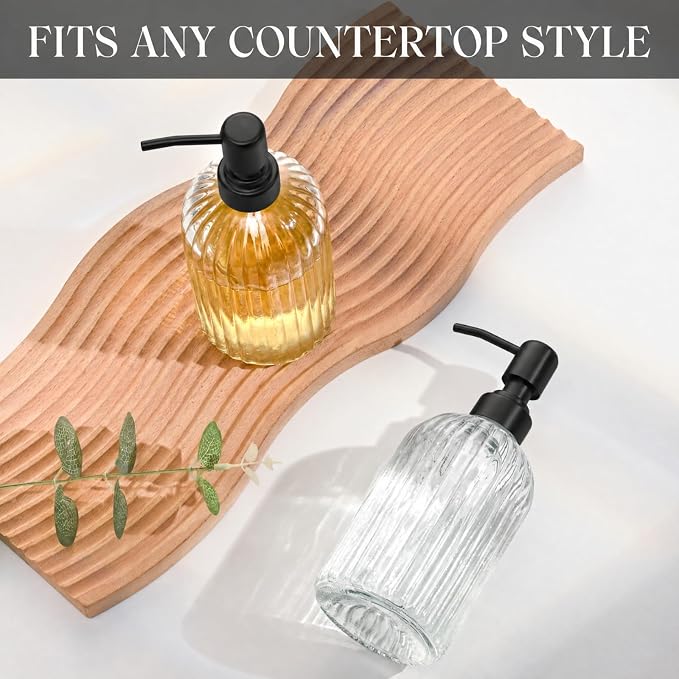 Clear Glass Soap Dispenser | with Matte Black 304 Rustproof Stainless Steel Pump 18oz for Kitchen and Bathroom Hand Soap Dispenser Bottle
