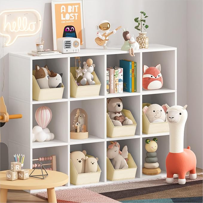Large Closet Storage Cubes - Closet Storage Bins with Dual Handles for Clothes, Towels, Toys, Shelf Organizer Bins for Bedroom, Nursery, Shelves, Small Spaces, Beige, 3 Pack