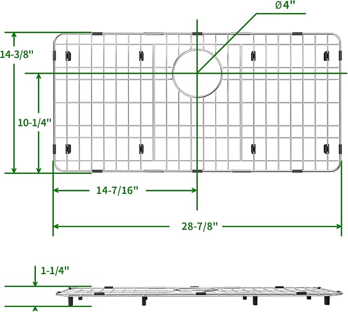 28-7/8" x 14-3/8" Sink Protectors for Kitchen Sink, Rear Drain | Rust Resistant Stainless Steel Kitchen Sink Grid and Sink Protectors, Sink Rack for Bottom of Sink with Sink Strainers