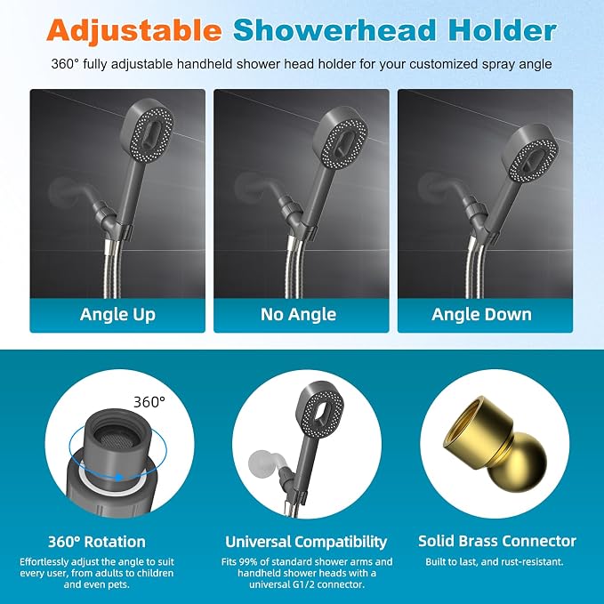 Hibbent Filtered Showerhead with handheld, High Pressure 5 Sprays Shower | Gray Shower Head, Brass Holder & 71" Metal Hose, Water Softener for Hard Water-Remove Chlorine, Reduces Dry Itchy Skin