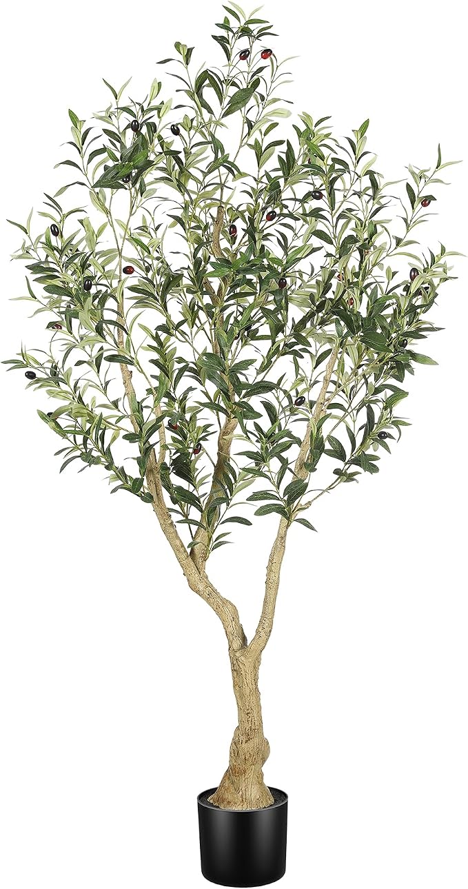 Olive Tree 5ft with Large Olive Branches and Lifelike Fruits | Olive Trees Artificial Indoor with Easy Assembly, Faux Olive Tree 5ft, Fake Olive Tree for Home Living Room Indoor Decor