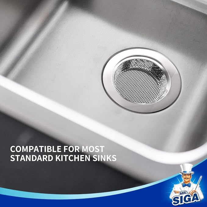 MR.SIGA Kitchen Sink Strainer, Stainless Steel Sink Drain Strainer, 3 Pack | Dishwasher safe sink strainer, outer diameter 4.4 inch/11.2cm, inner diameter 3 inch/7.6cm