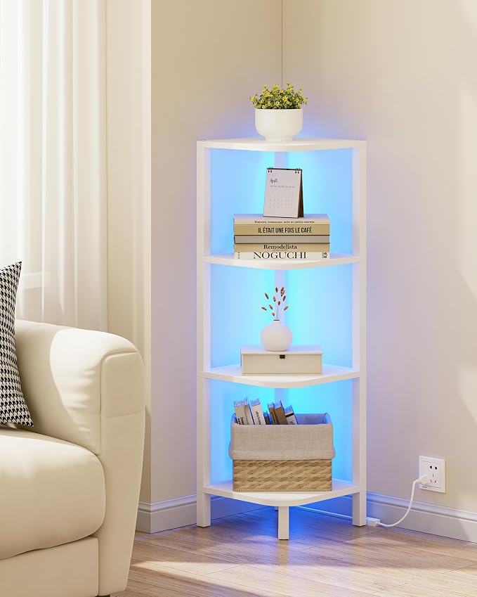TUTOTAK Corner Shelf, 4-Tier Corner Bookshelf for Small Space | Narrow Display Corner Shelf Stand with Storage Rack, for Living Room, Bedroom, White BS08BW004L