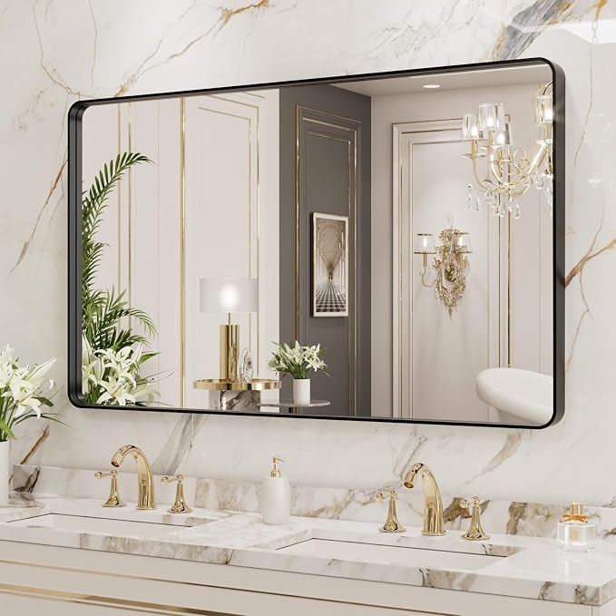 LOAAO 40X36 Inch Black Bathroom Mirror Metal Framed | Matte Black, Anti-Rust, Tempered Glass, Hangs Horizontally or Vertically