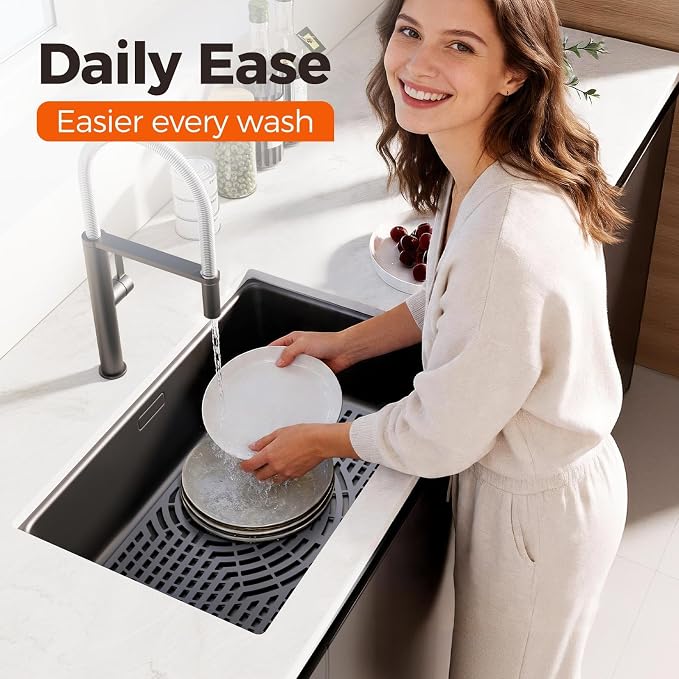 Snuggery Silicone Sink Protector for Kitchen Sink, 30"x16" Rear Drain | Scratch protection, cushions fragile dishes and glassware, dishwasher safe, food-grade silicone, 446°F heat resistant