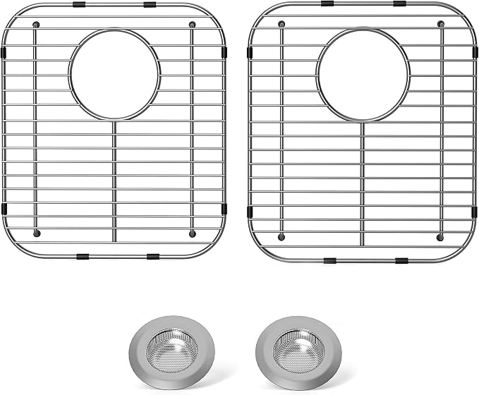 4Pack Stainless Steel Sink Protectors for Kitchen Sink, 13.1"x11.6"x1" Sink Grid Universal with Rear Drain, Rust-Resistant Metal Sink Rack for Bottom of Sink with Sink Strainers (Rear Drain/Set 2)