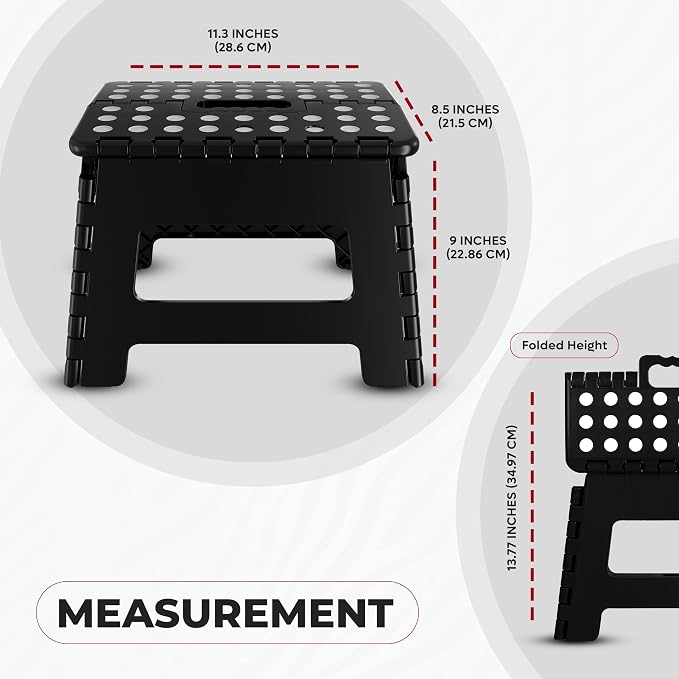 Utopia Home Folding Step Stool 9 Inch, Anti-Slip, Black, 1-Pack | Foldable step stool with anti-slip surface, built-in handle, and 300 lbs support for safe home use