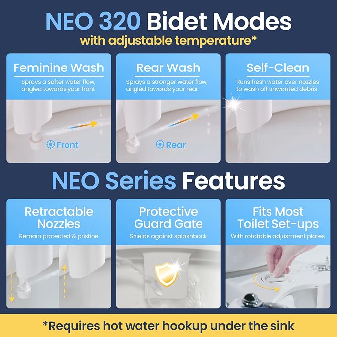 LUXE Bidet NEO 320 - Warm Water Bidet Attachment for Toilet Seat, Blue | Non-Electric, Warm Water, Dual Nozzle, Self-Cleaning, Adjustable Water Pressure, Rear & Feminine Wash