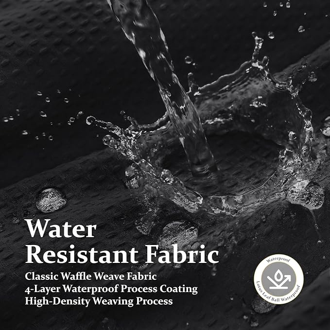 Extra Long Waffle Shower Curtain 256 GSM Fabric 72x90 Black | 90 Inch Tall, Thick Polyester Cloth, Weighted Hem, Water Repellent & Washable, Hotel Shower Curtain Set for Bathroom 12 Hooks