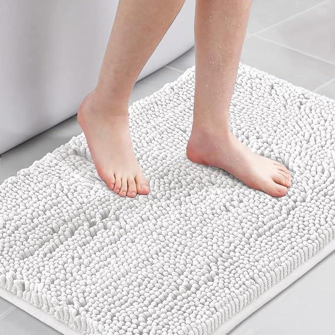 H.VERSAILTEX Bath Mats for Bathroom Non Slip Luxury Chenille Ultra Soft Bath Rugs 24x36 Absorbent Non Skid Shaggy Rugs Washable Dry Fast Plush Area Carpet Mats for Indoor, Bath Room, Tub - Pure White