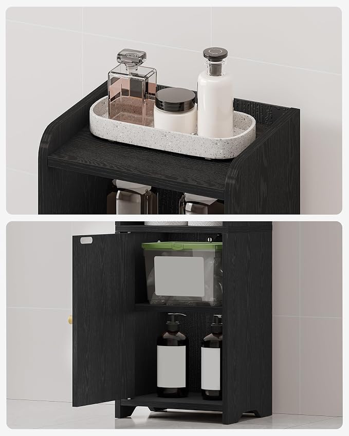 Hzuaneri Bathroom Storage Cabinet, Narrow Toilet Paper Cabinets with Doors | Small Corner Floor Cabinet with Doors and Adjustable Shelf, Bathroom Organizer for Small Spaces, Black BC29704X