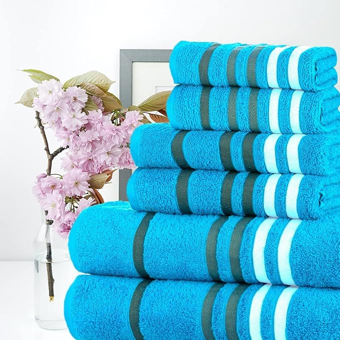 CASA COPENHAGEN 6pcs Bathroom Towel Gift Set, 550 GSM, Teal | Exotic 100% Egyptian cotton,2 Bath Towel 2 Hand Towel 2 Washcloth Towels. (Gift Set for Women & Men)
