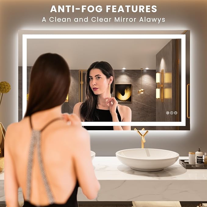 LOAAO 50"X30" LED Bathroom Mirror with Lights | Anti-Fog, Dimmable, 3 Color Temperature, Backlit + Front Lit, Memory Function, Tempered Glass, UL Listed