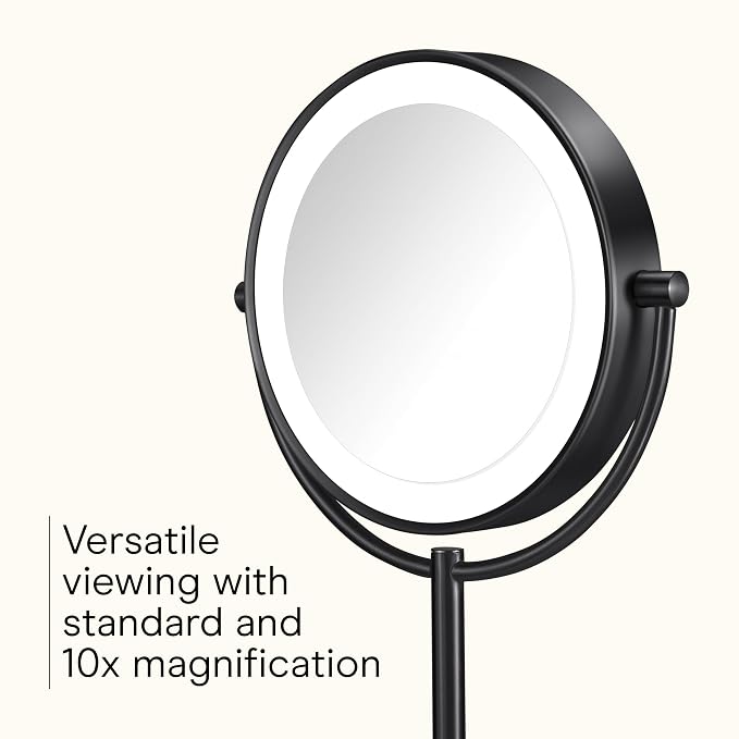 Conair Lighted Makeup Mirror, Double-Sided LED Vanity Mirror with 1X/10X Magnification, 3 Light Settings, 3 Modes, 360° Rotation, Matte Black Finish
