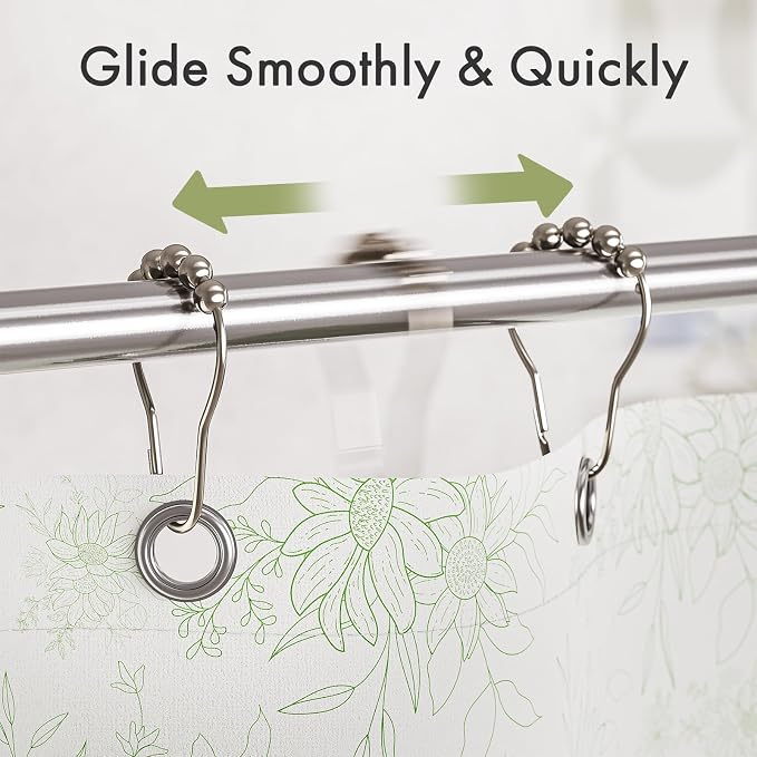 Shower Curtain Rings, Set of 12, Rust-Resistant Metal Shower Hooks Ring Shower Rings for Curtain Rolling Shower Curtain Hooks for Bathroom Shower Rod Shower Curtain Hangers, Nickel