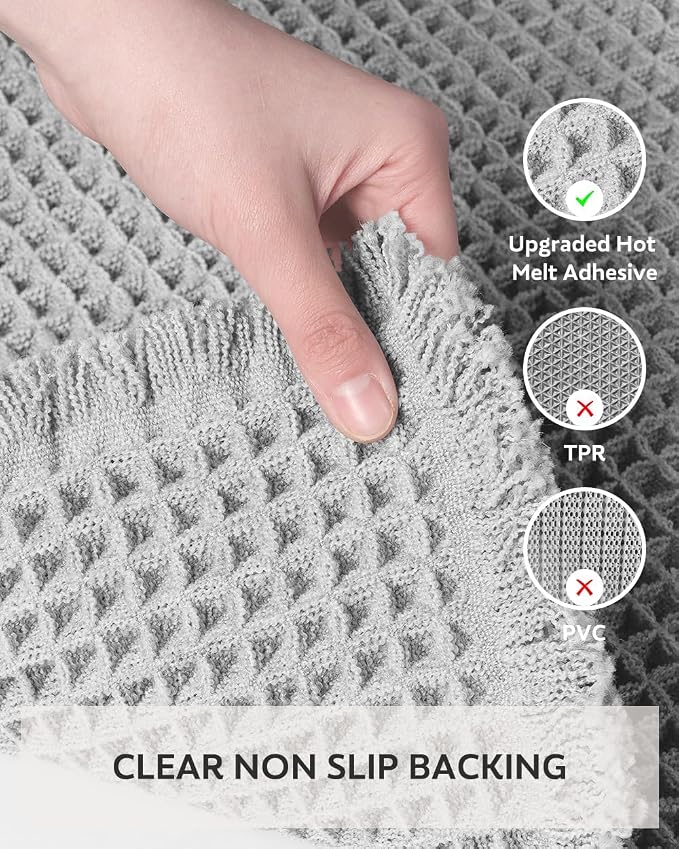 tchdio Waffle Bath Mat Rug, Super Absorbent Non Slip Bath Mats Ultra Soft Bathmat Machine Washable Bathroom Rugs with Tassels, Bath Rugs for Bathroom Floor Beside Tub, 20" x 32", Light Grey