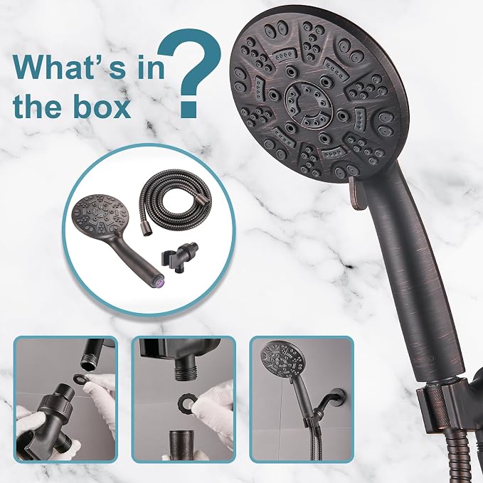 Cobbe 8-Setting Handheld Shower Head, Water-Saving Design, ORB | Trickle Pause Mode, 5ft Stainless Steel Hose, Brass Swivel Bracket, Tool-Free Installation